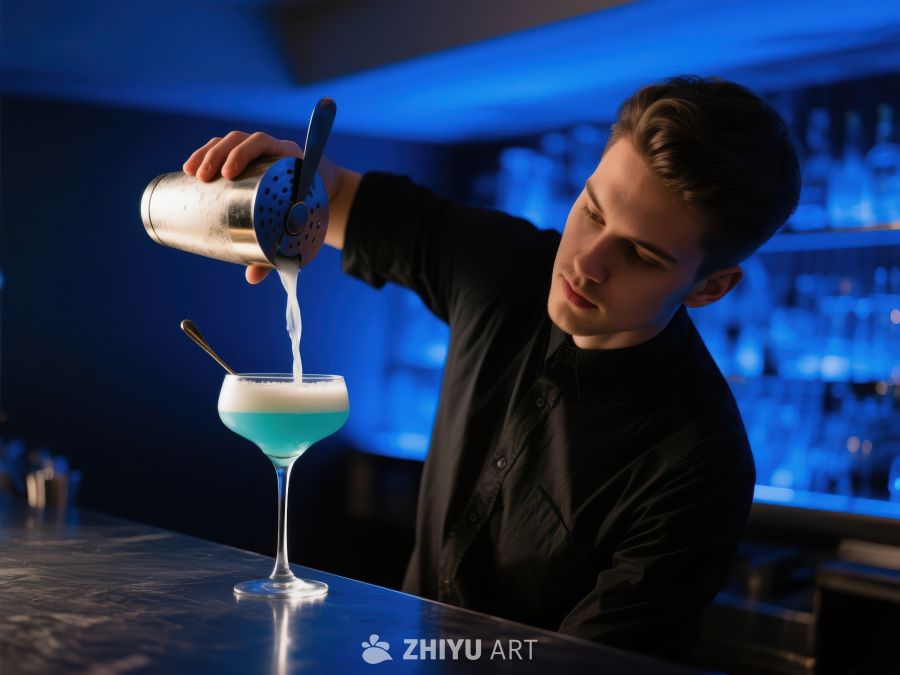 调酒师倾倒蓝色鸡尾酒 195