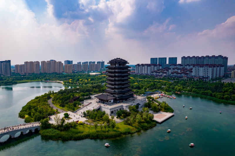山东淄博海岱楼航拍摄影图