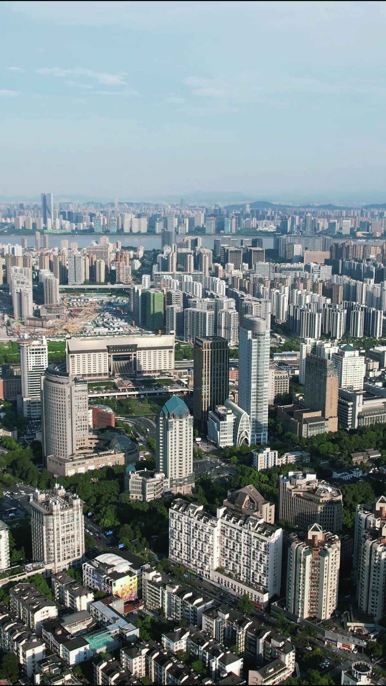 杭州城市建设风光竖屏航拍  