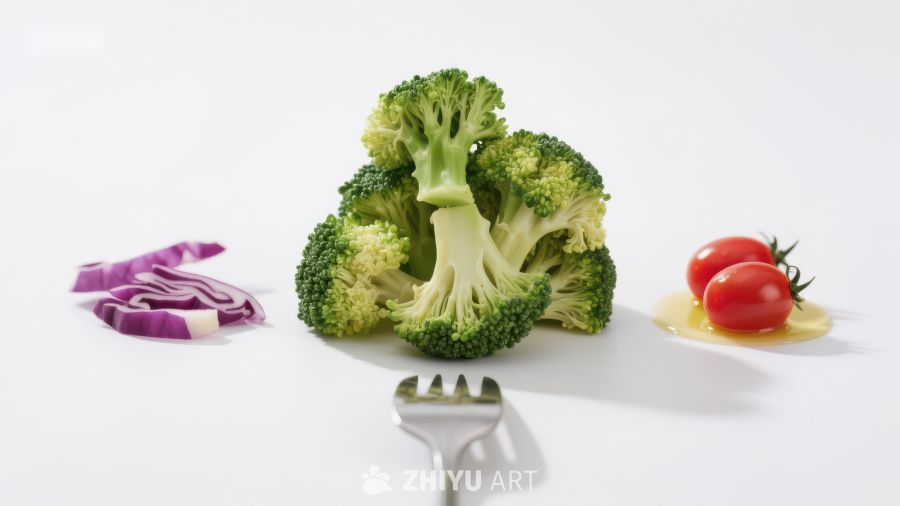 新鲜蔬菜与叉子的静物组合