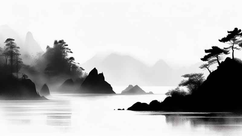 雾气缭绕水墨山水画简约风格 60