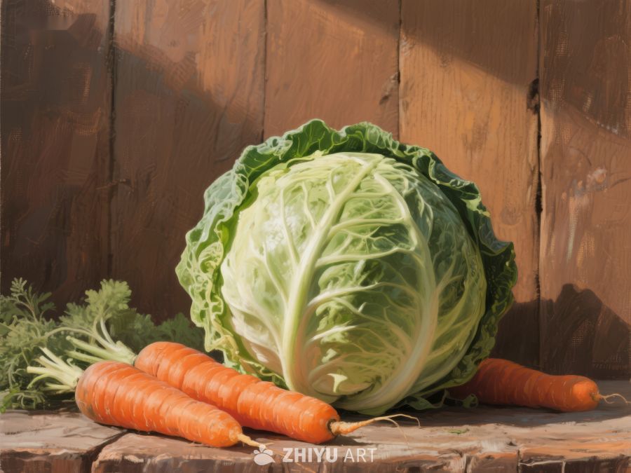 新鲜卷心菜与胡萝卜静物图 558