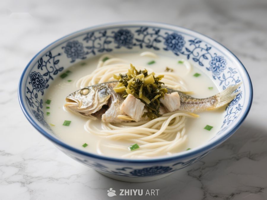 鱼汤面：清汤配面条与香菜 1113