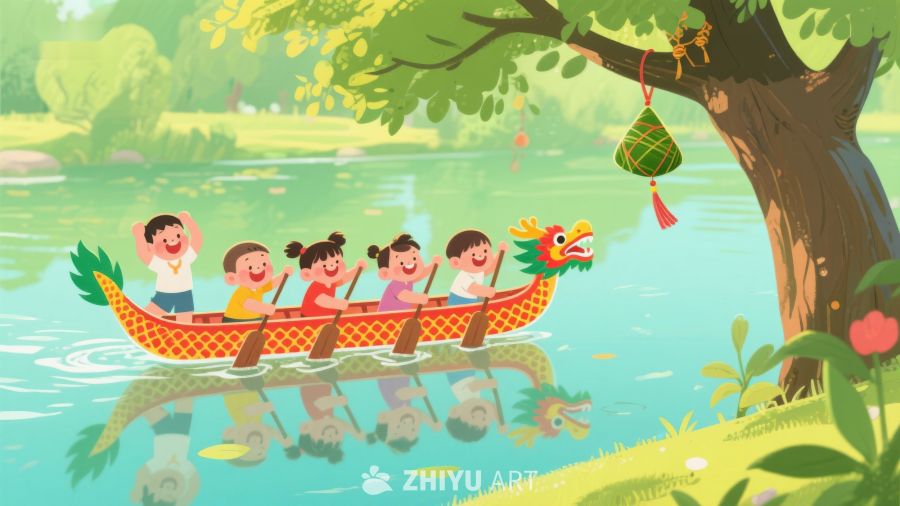 孩子们在湖上划龙舟 171