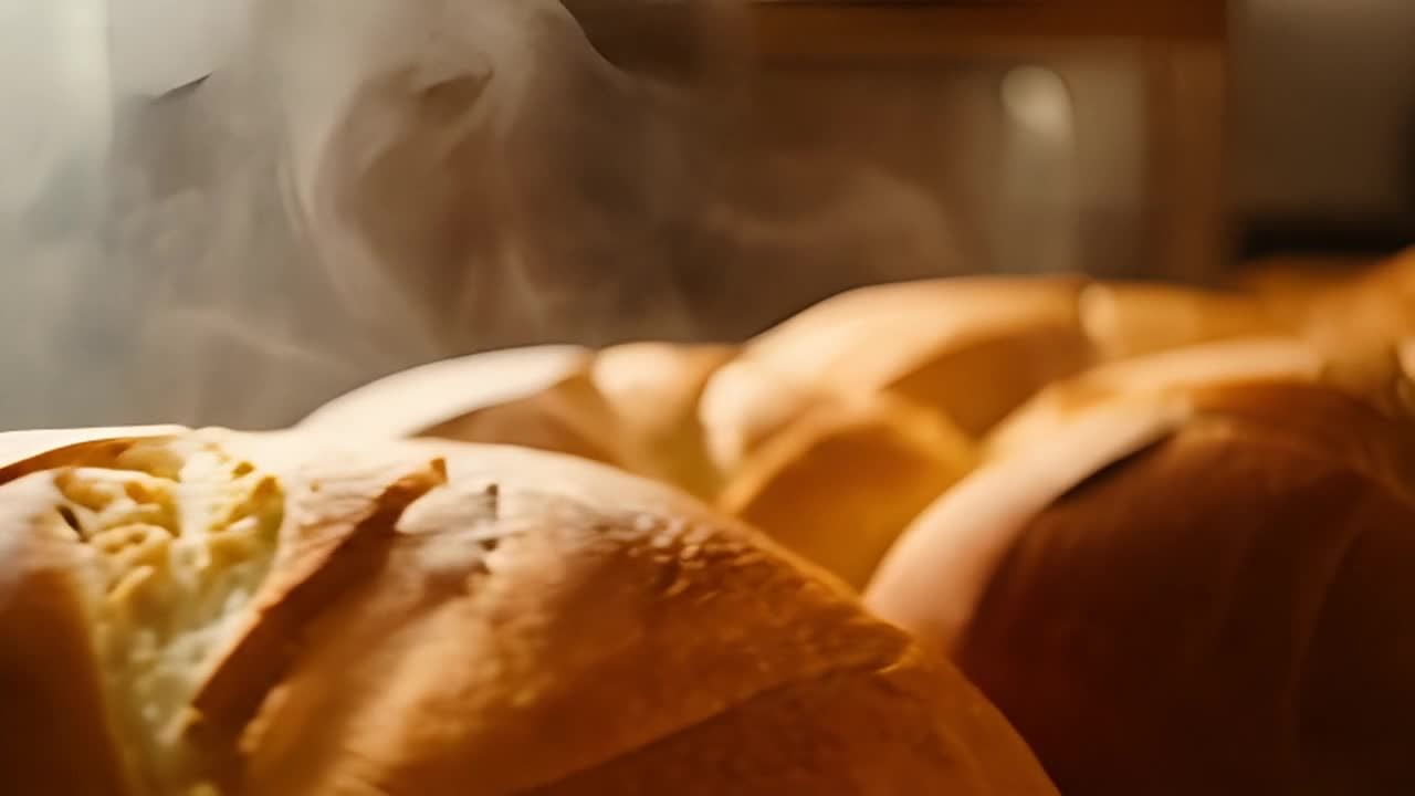蒸汽腾腾的新鲜出炉面包