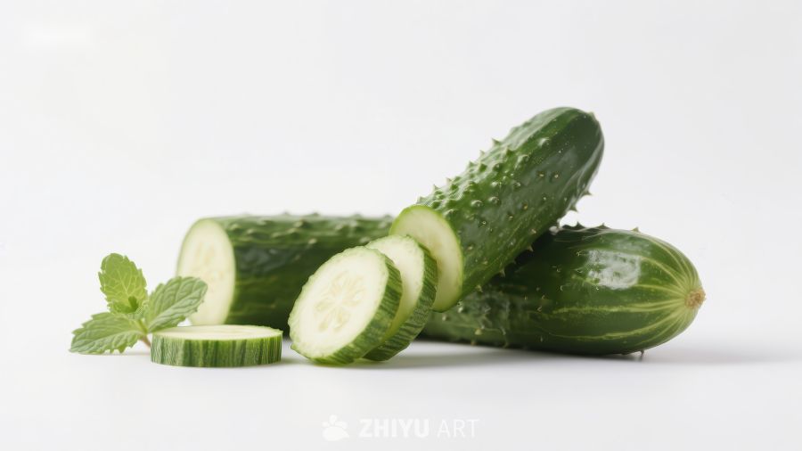 新鲜黄瓜切片与薄荷叶