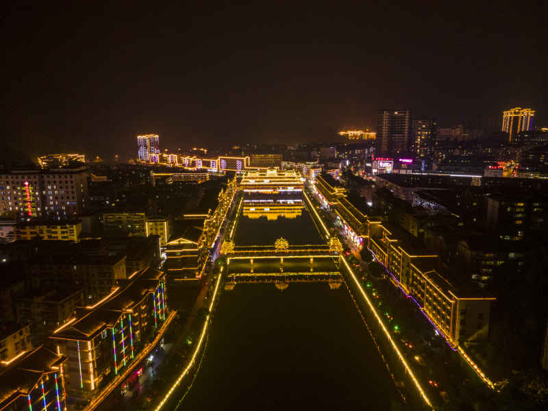 湖南通道侗族少数民族县城夜景摄影图