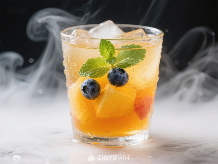 冰爽水果茶，薄荷蓝莓点缀