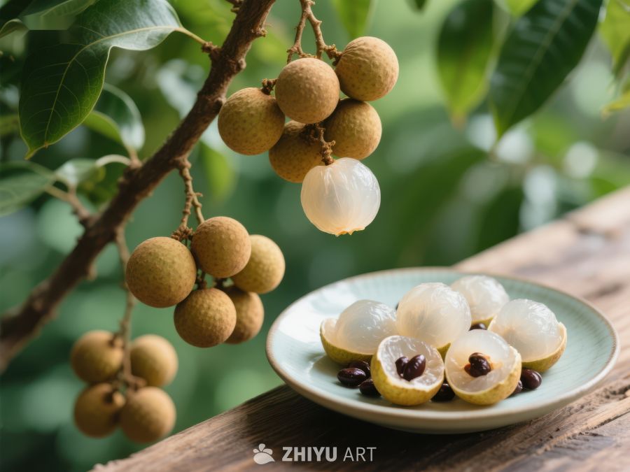 新鲜龙眼果实与果肉展示 699