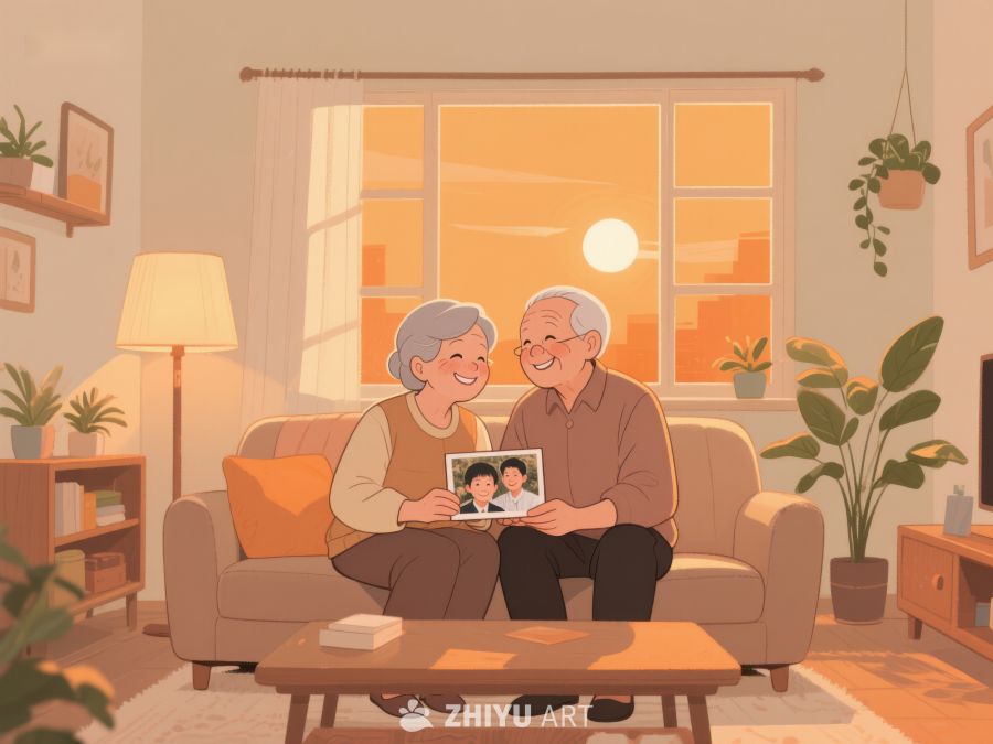 温馨时刻：老夫妇共赏照片 728