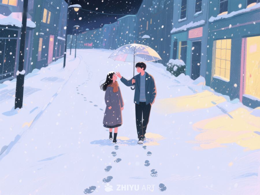 雪夜街头的温馨相遇 907