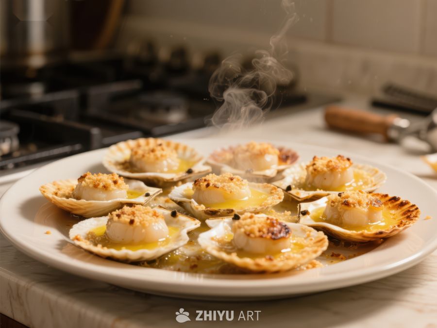 热腾腾的烤扇贝美食 976