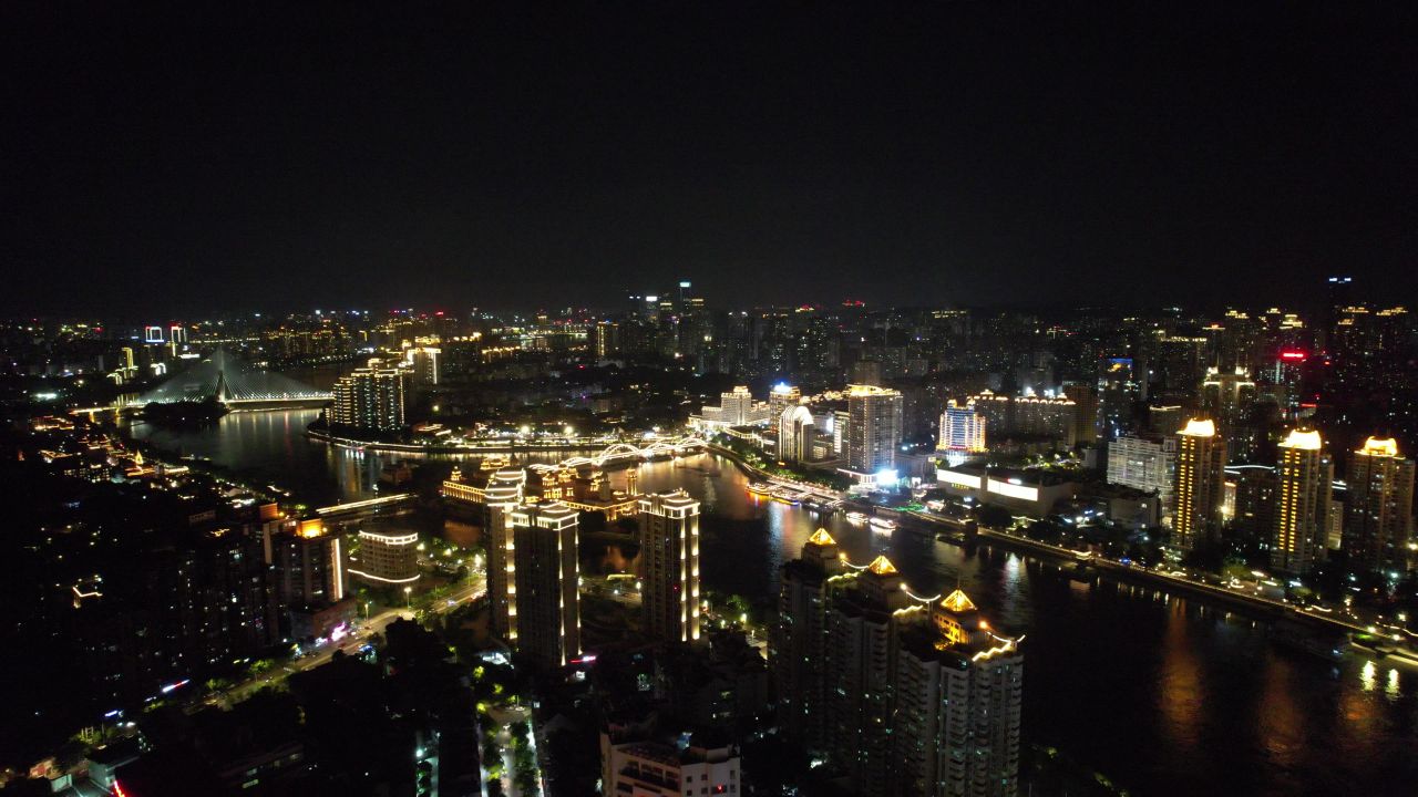 福建福州城市夜景灯光航拍