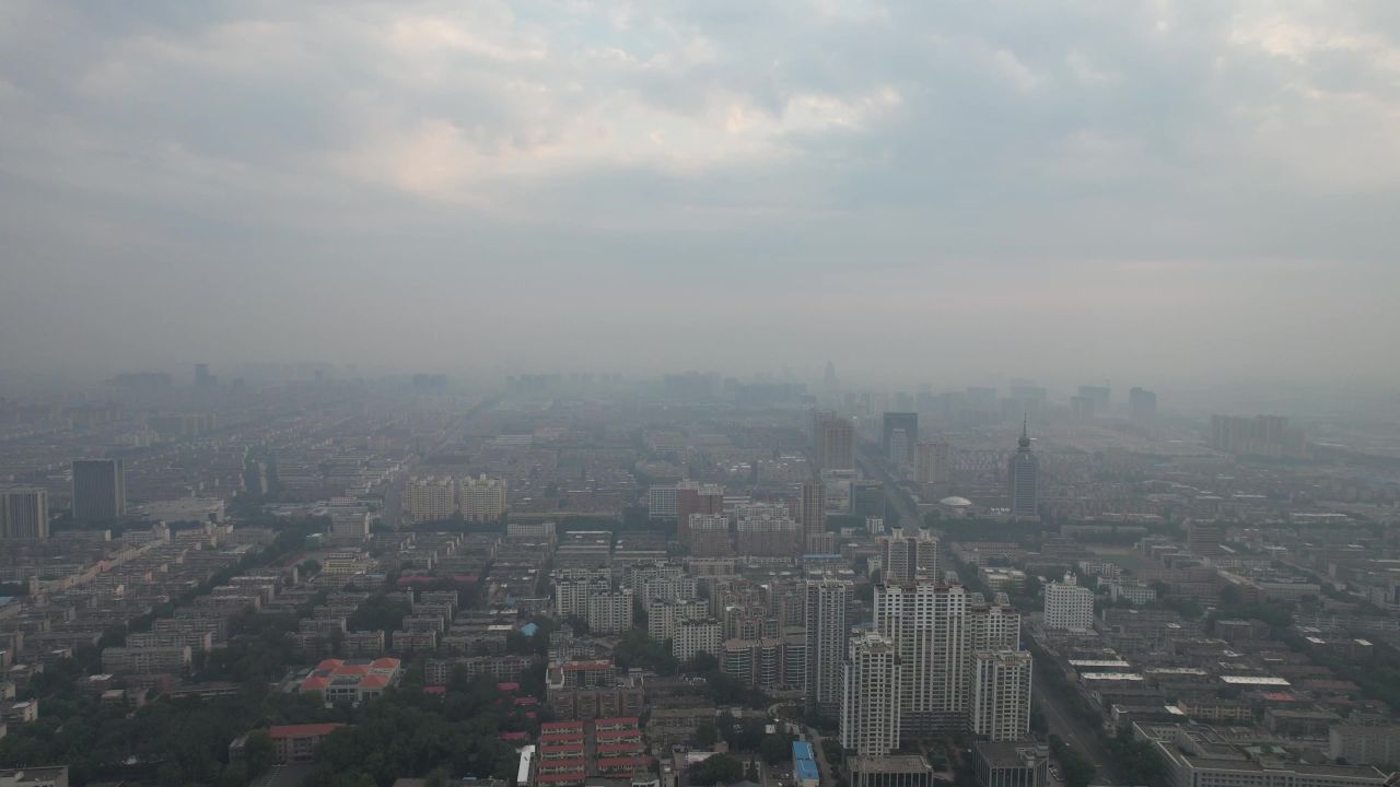 山东淄博城市风光航拍 