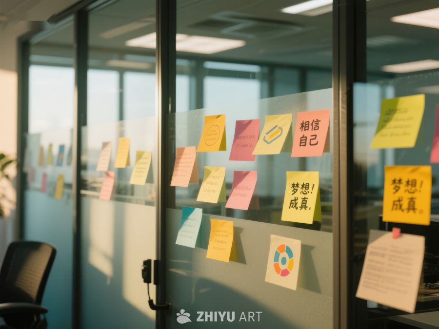 玻璃墙上的彩色便签纸 119