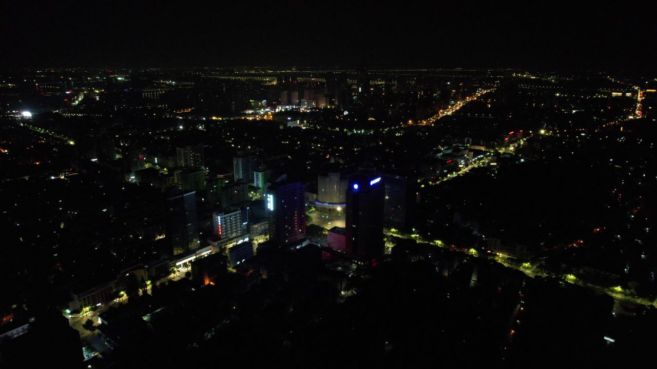 浙江绍兴城市夜景灯光航拍 