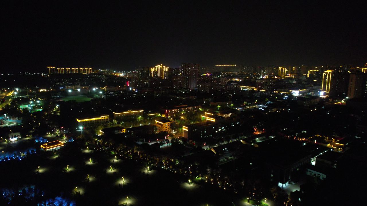 河北沧州城市夜景灯光航拍