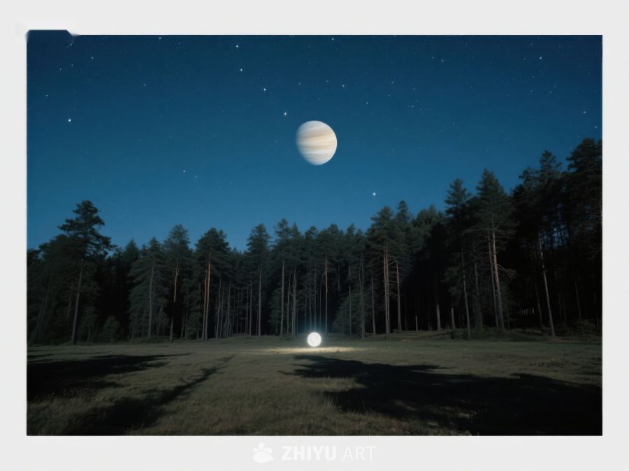 夜空下的森林与巨大行星 366