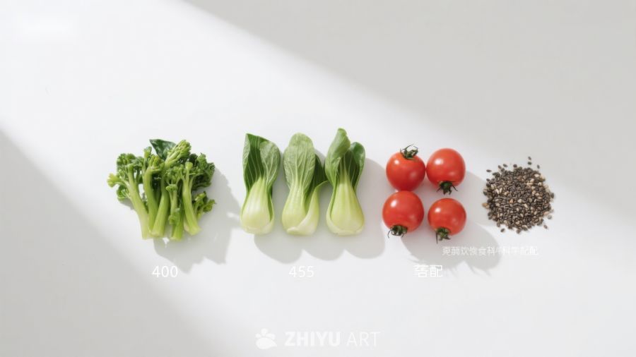 新鲜蔬菜与香料排列展示