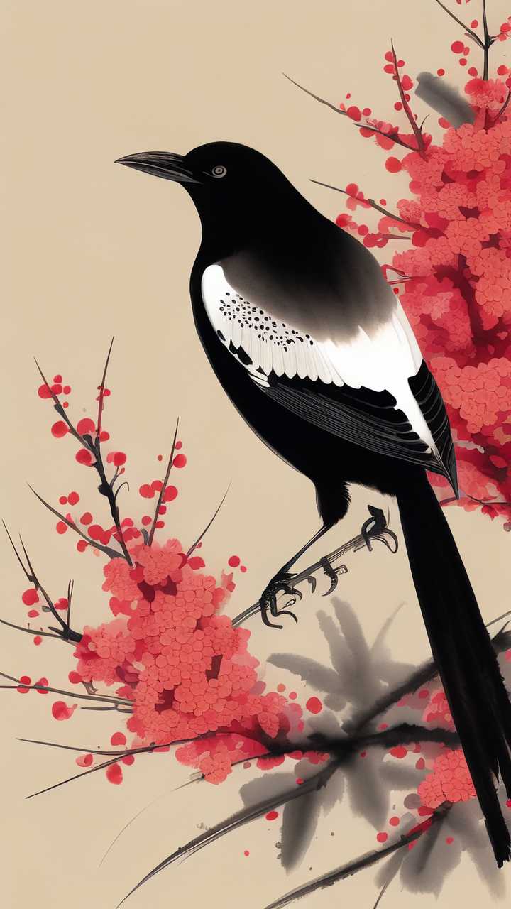 喜鹊国潮七夕插画国潮七夕喜鹊素材