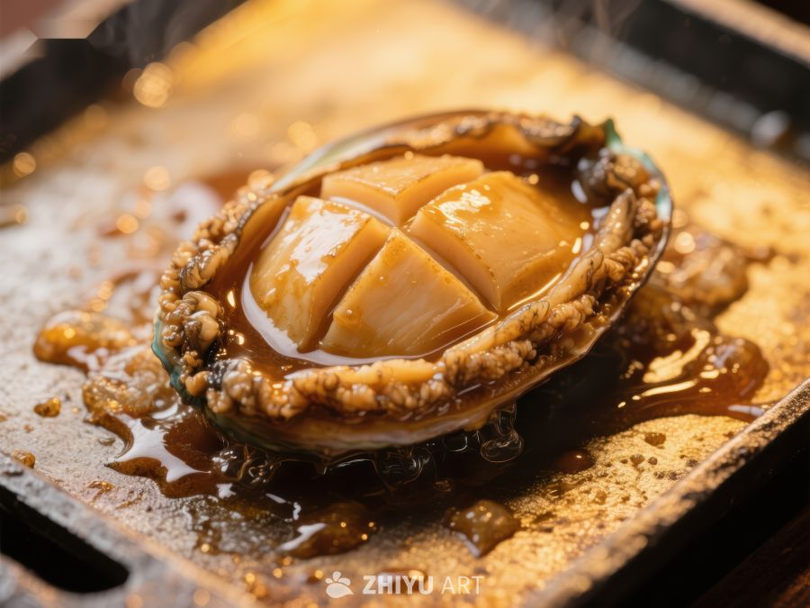 鲜美鲍鱼煎制特写