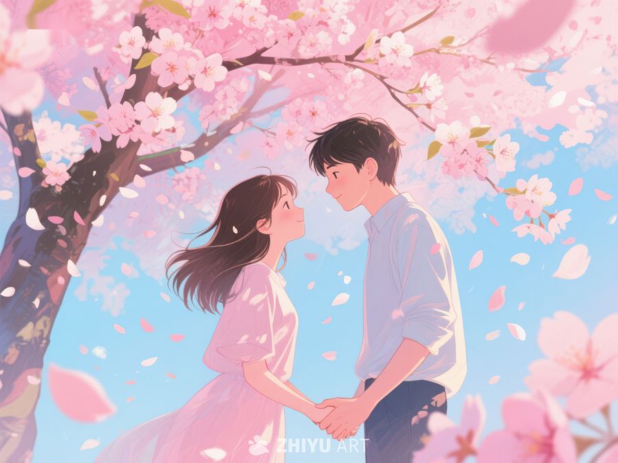 樱花树下情侣相视而立 1047