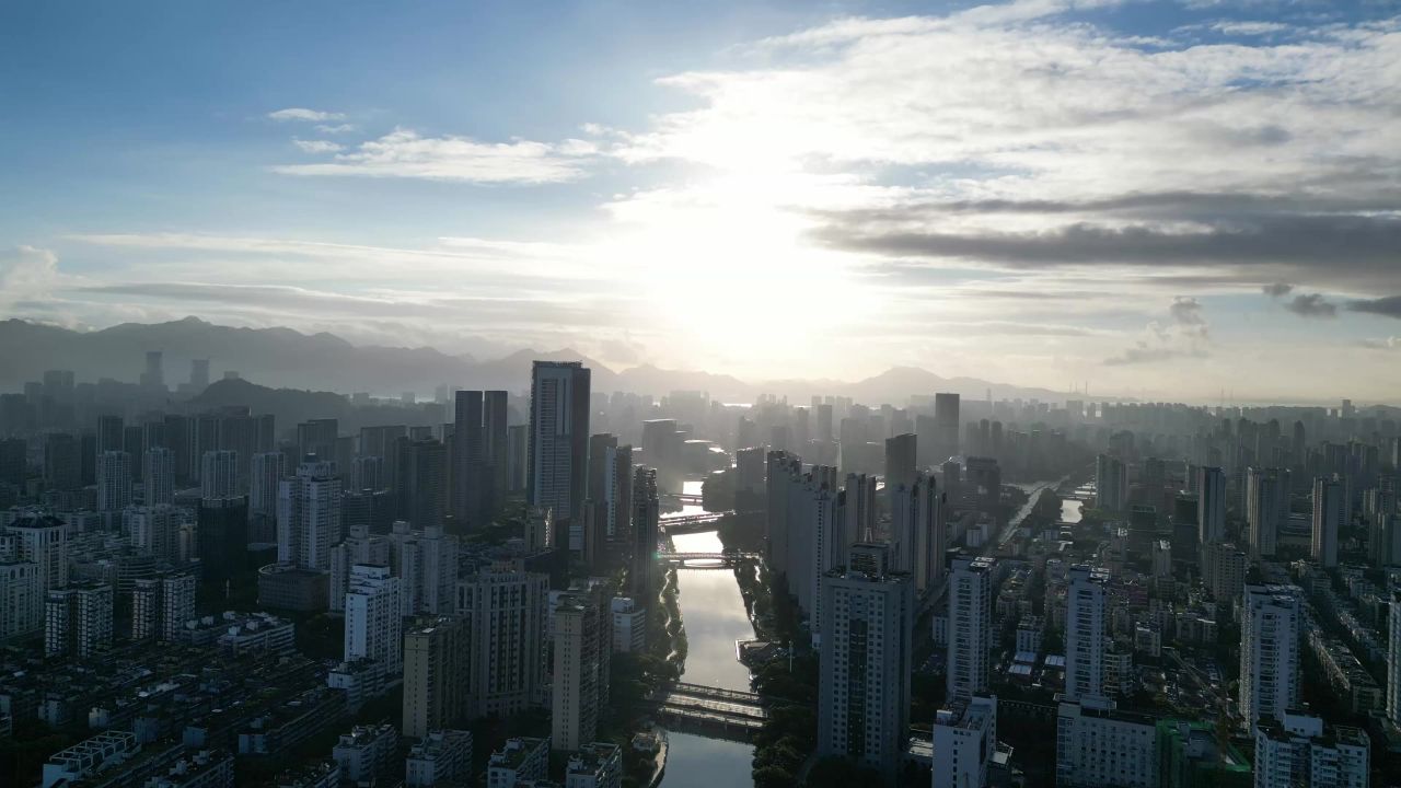 航拍浙江温州城市天际线温州大景温州鹿城区 