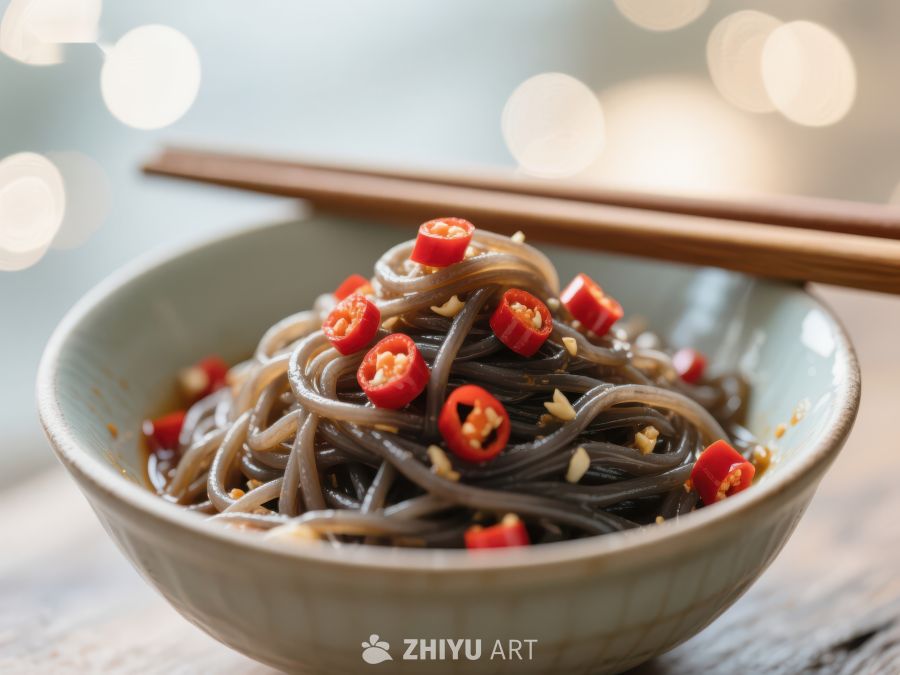 辣味黑米面条配红椒 759