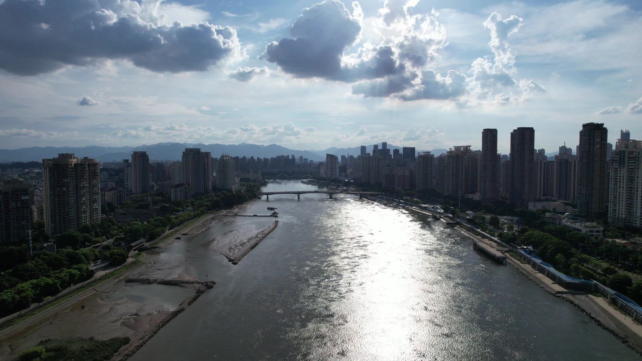 福建福州闽江风光桥梁交通航拍