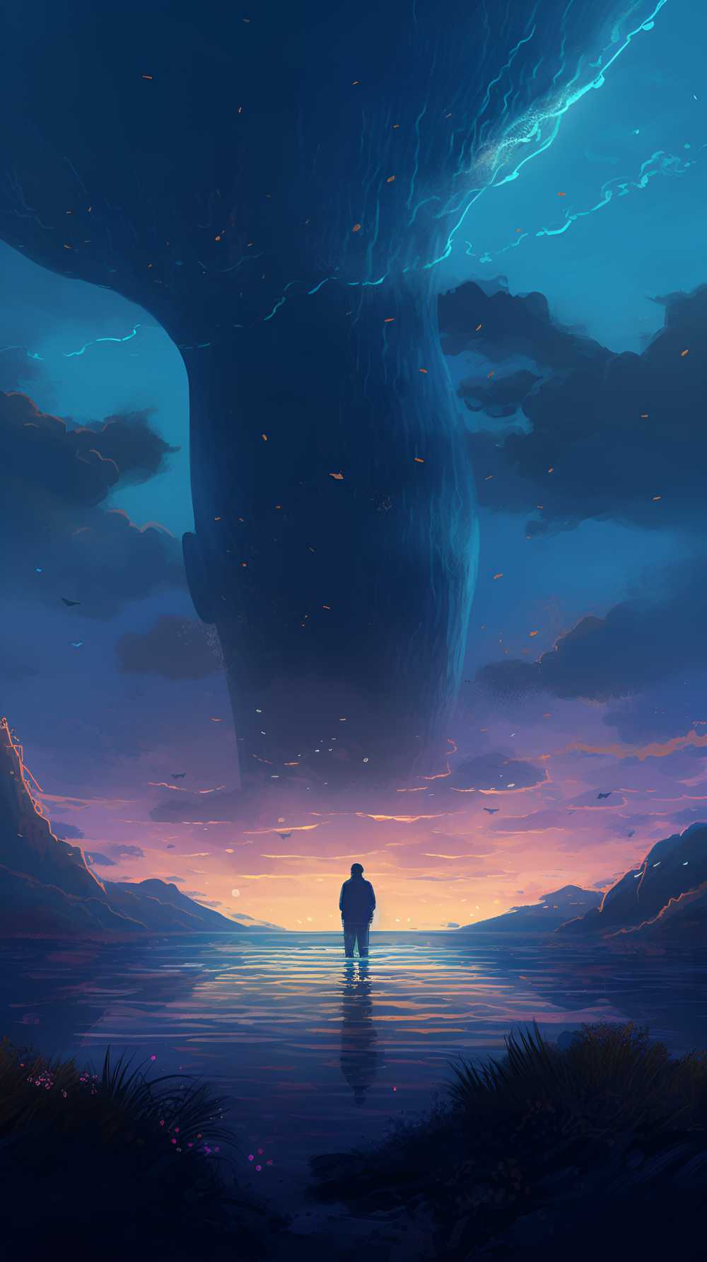 空中蓝鲸飞舞唯美