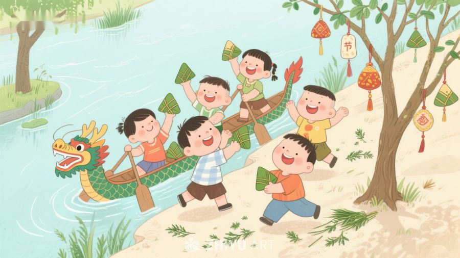 儿童划龙舟庆祝节日 150