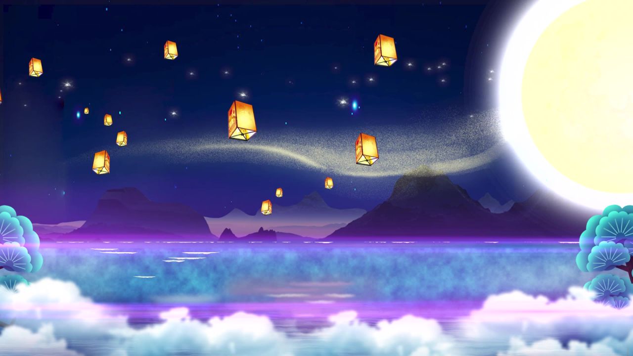 唯美大海上升月亮白月光蓝色夜空圆月明月大屏幕舞台LED视频 