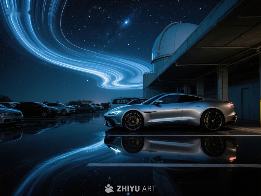 未来汽车与天文台夜景 427