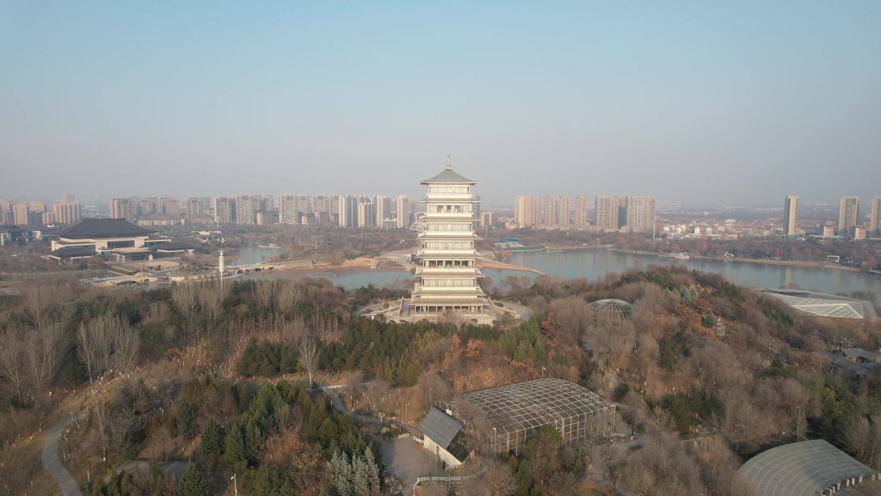 西安园博园旅游景区长安塔航拍