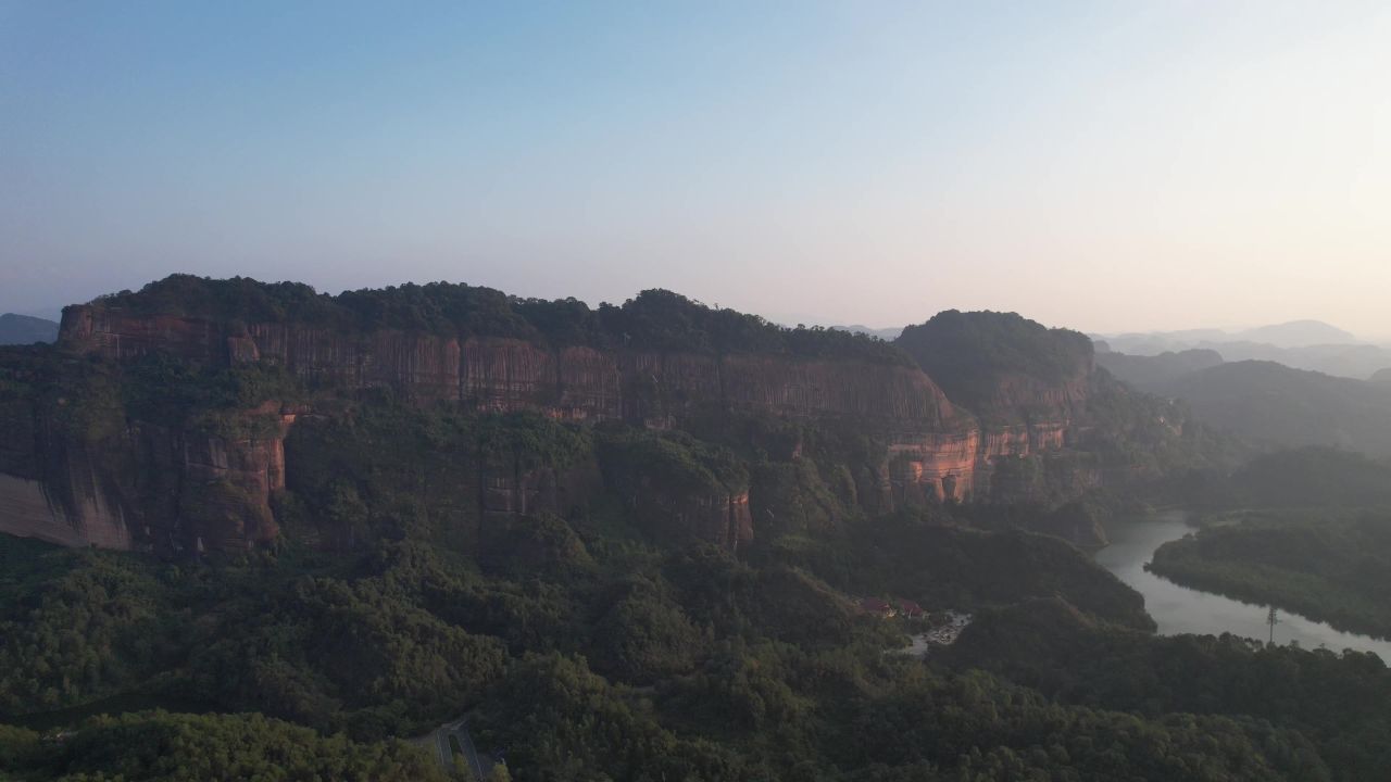 广东韶关丹霞山5A景区日出日落晚霞航拍 