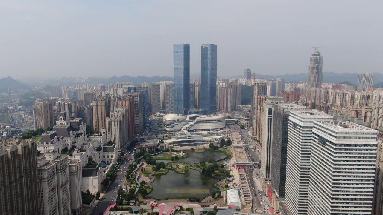 贵阳花果园双子塔地标建筑航拍