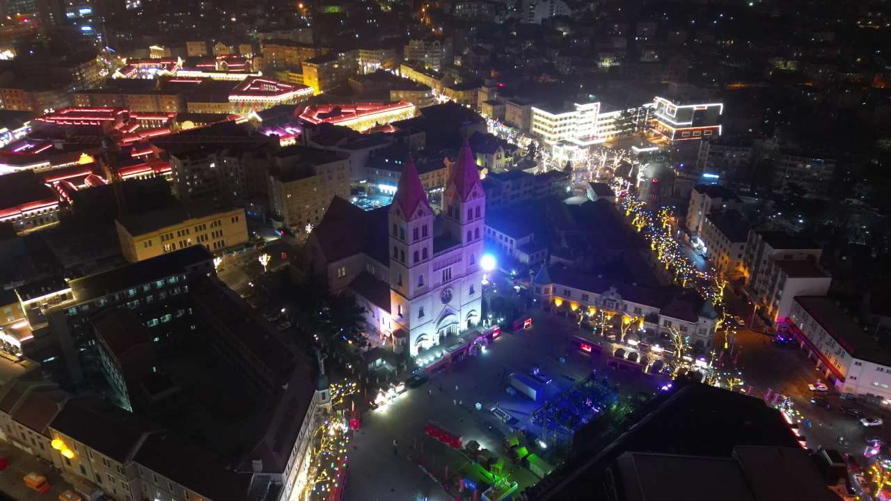 青岛老城区夜景中山路雪景航拍 17