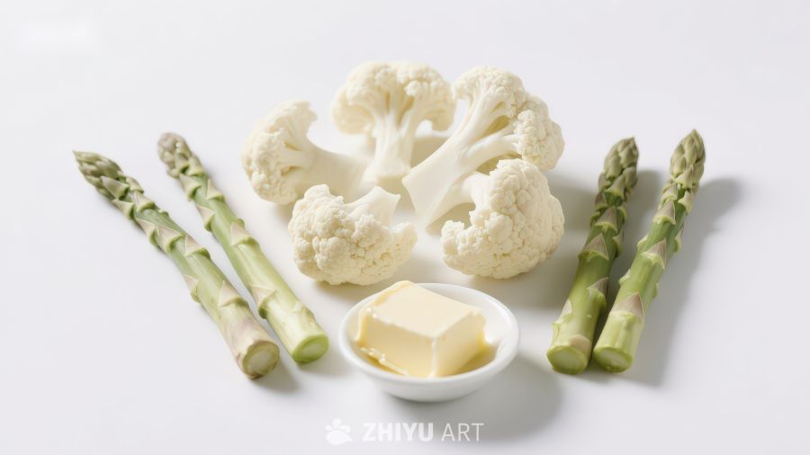 西兰花芦笋与黄油食材展示