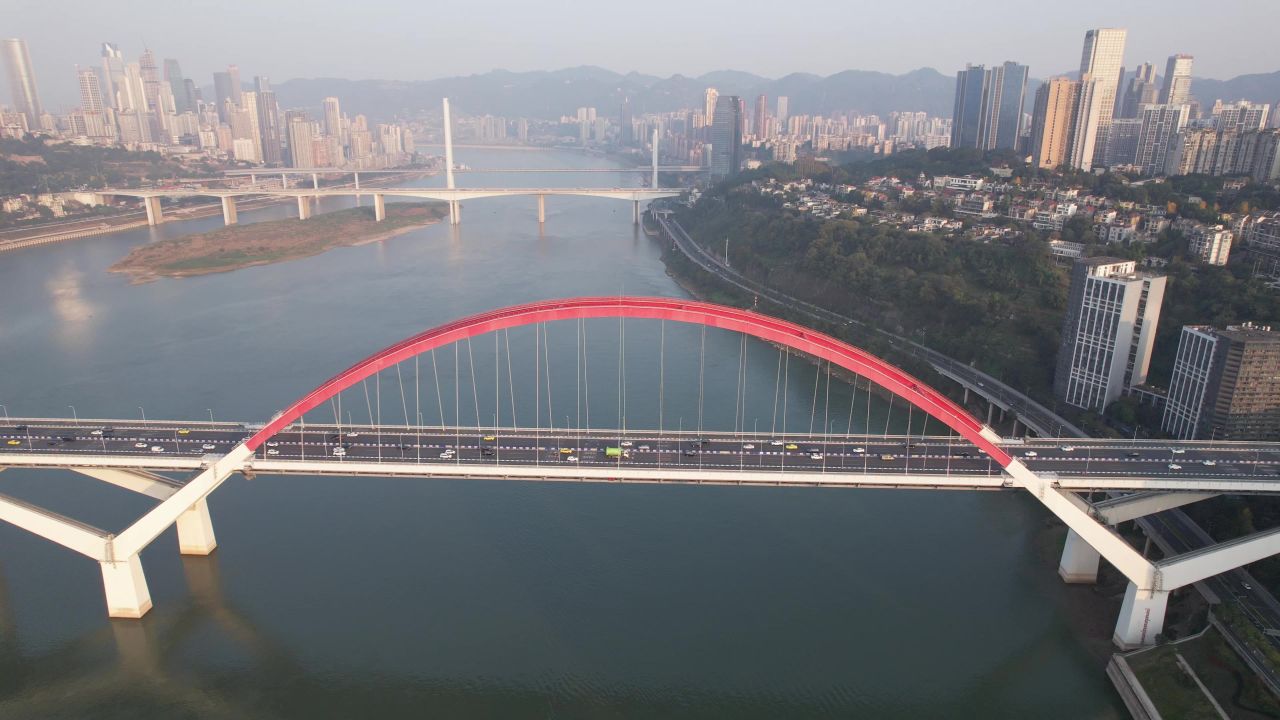 重庆菜园坝大桥交通航拍