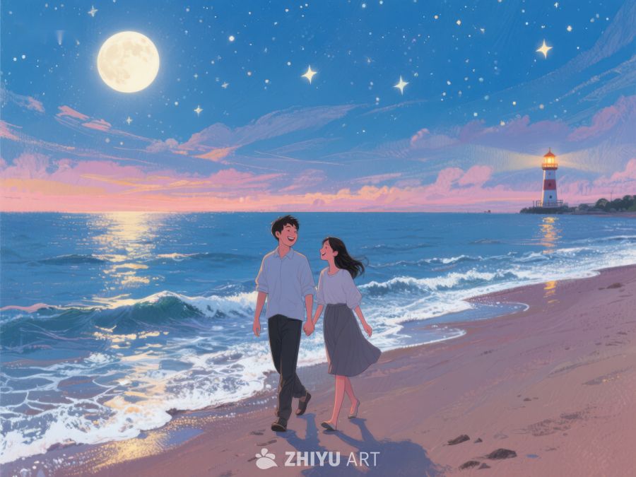 月夜海滩漫步 1235