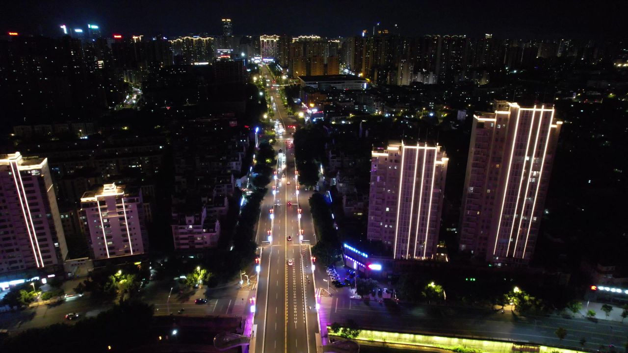 江西赣州章水两岸夜景灯光航拍