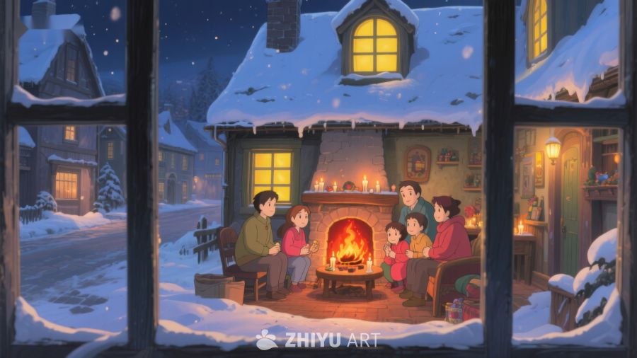 冬夜家庭围炉取暖 46