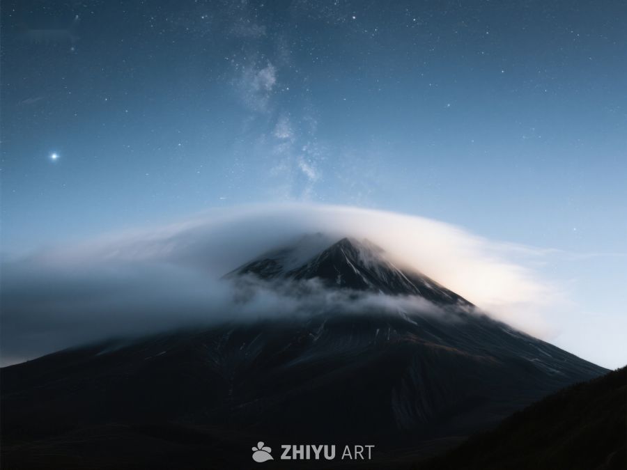 夜空下的云雾山峰 399