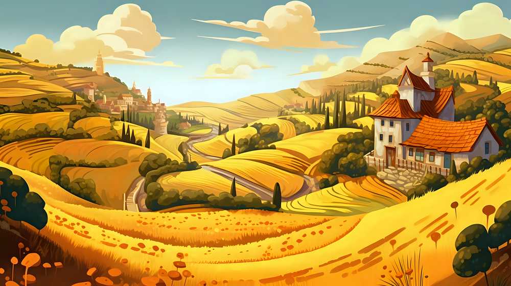 乡村插画阳光风景