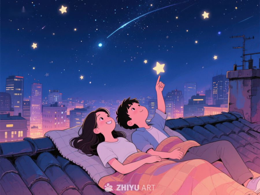 屋顶夜空下的温馨时光 923