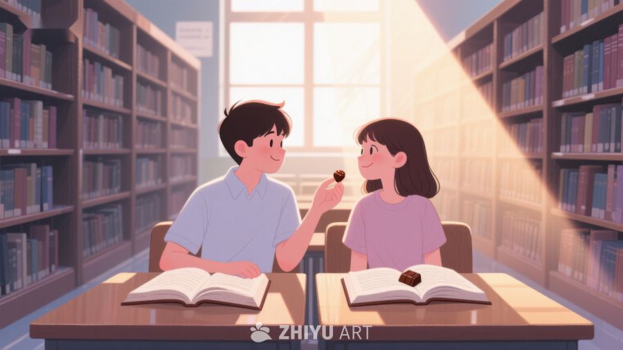 图书馆中分享甜点的温馨时刻 331