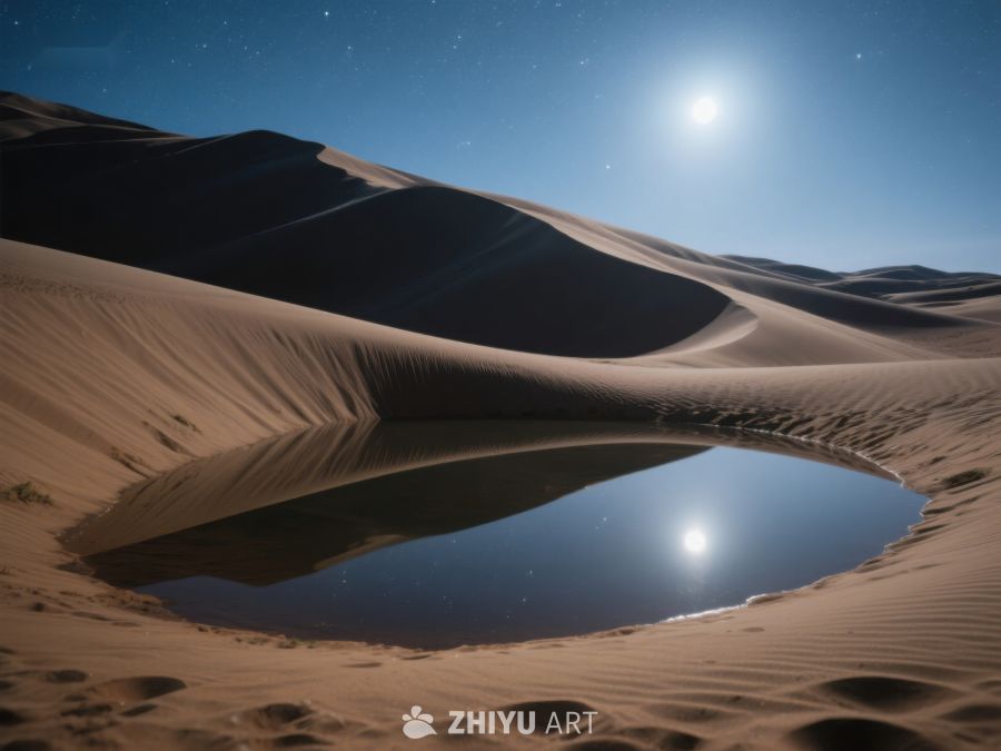 沙漠月夜，水面映月 114