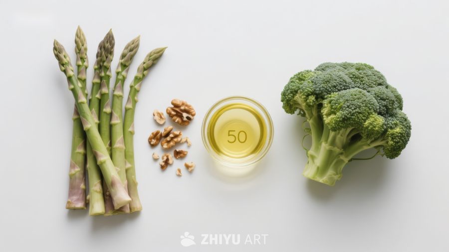 芦笋西兰花核桃橄榄油食材