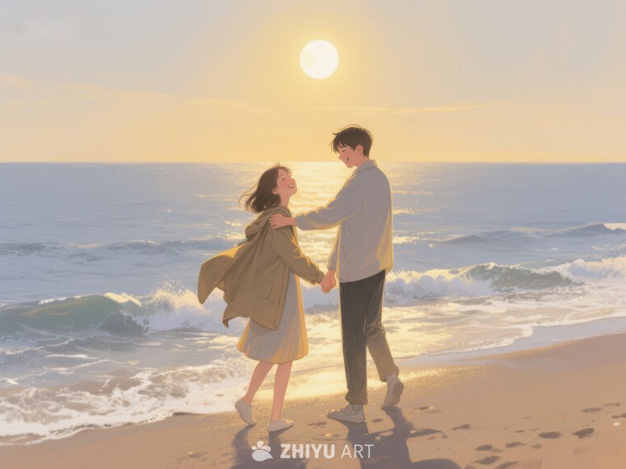海边日落下的浪漫瞬间 261