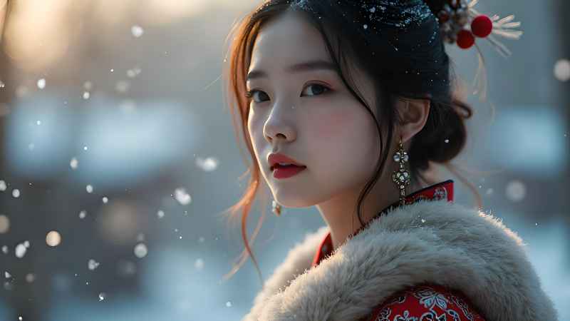 古风美女冬季造型唯美户外拍摄 4